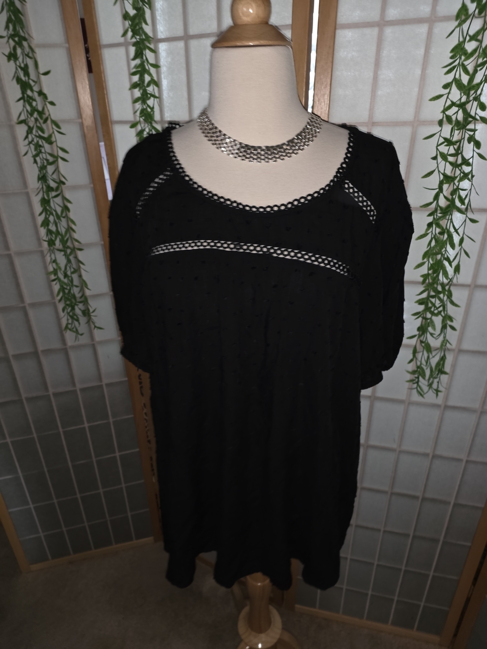 Black Crochet-Detail Scoop Neck Tunic